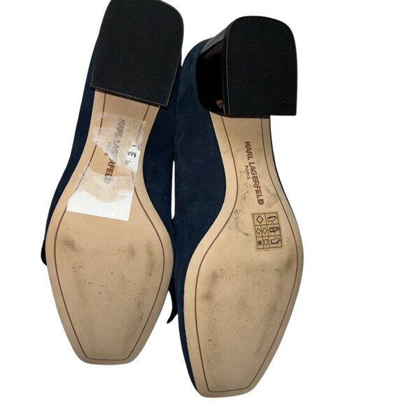 karl lagerfeld blue suede shoes black velvet bows silver mirrored heels … - Picture 6 of 6